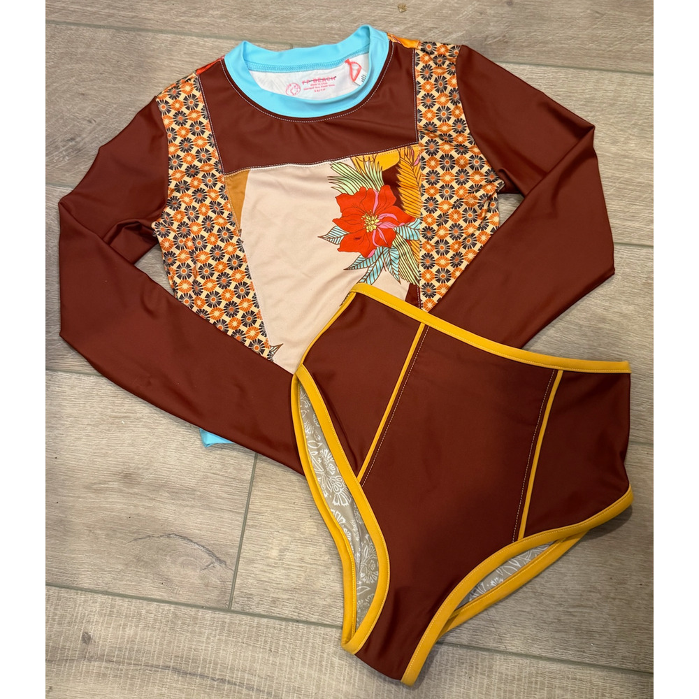 FREE PEOPLE JESSE SURF RASHGUARD RASHIE TOP CINDY BIKINI BOTTOMS SWIMSUIT XS